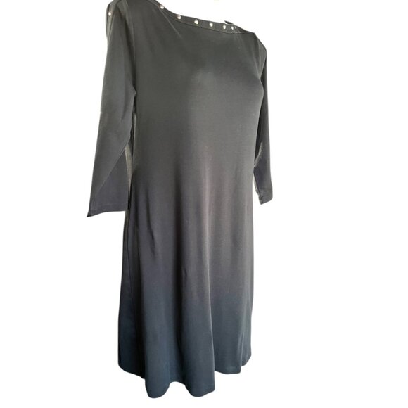 Karen Scott Sport Black Stretch Knit Dress Womens Medium Studded Neckline - Picture 6 of 9